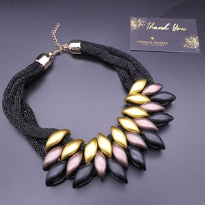 Metallic Gold Statement Necklace: Fabric Chain Ethnic Jewelry