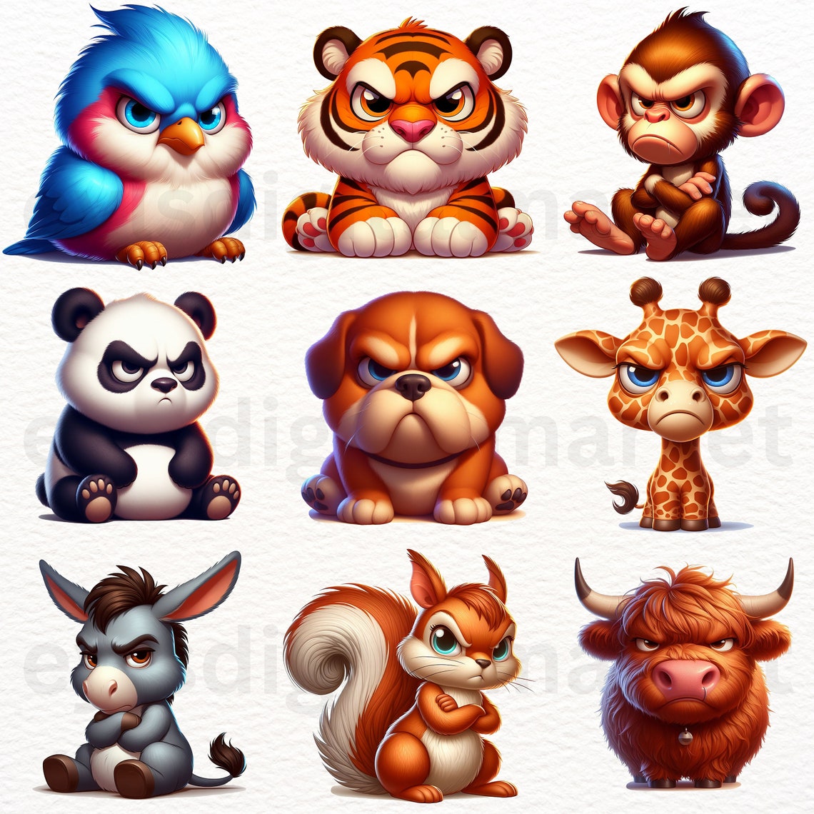Funny Grumpy Animals Clipart, 23 High Quality PNG Bundle, Cartoon Pet ...