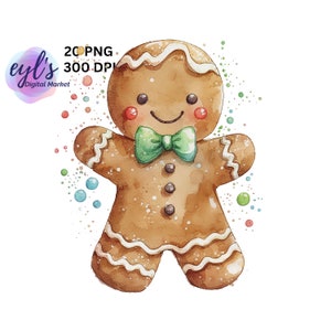Aquarel schattige Gingerbread Man clipart, 20 hoge kwaliteit PNG bundel, Christmas Cookie Winter Party Card Making Craft, Holiday Decor Wall Art