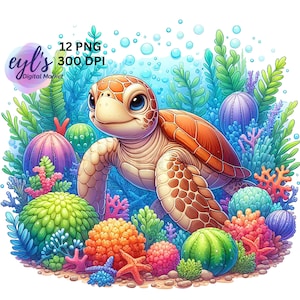 Aquarelle bébé tortue Clipart, 12 PNG de haute qualité, Png tortue, Sublimation de tortue, tortue de mer PNG, Clipart tortue, Clipart bébé tortue,