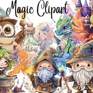 Clipart école de magie, sorcier magique, Clipart Dragon Phoenix, clipart magique Bundle PNG, usage commercial, créations en papier pour scrapbooking,