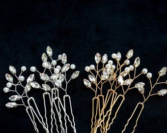 Bridal Hair Crystal and Pearl Hairpins | Set of 6 | Wedding Hair Accessory | Bridesmaid Hair Pins | Bride hair pieces, Wedding Hair Clips