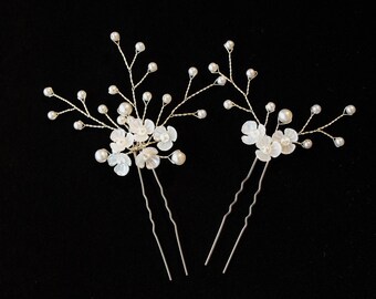 Bridal Pearl Flower Pins - Wedding Hair Accessories, Floral Hair Piece