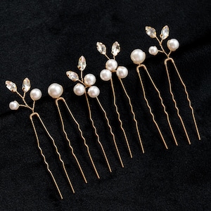 Juego de 6 horquillas de perlas y cristales, accesorio para el cabello de novia, horquillas de perlas y cristales, horquillas para el cabello de boda, horquillas para el cabello de novia, adornos para el cabello de perlas