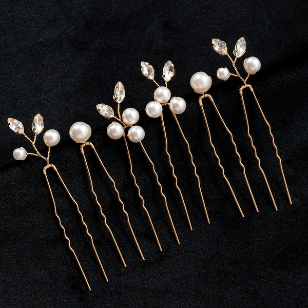 Juego de 6 horquillas de perlas y cristales, accesorio para el cabello de novia, horquillas de perlas y cristales, horquillas para el cabello de boda, horquillas para el cabello de novia, adornos para el cabello de perlas
