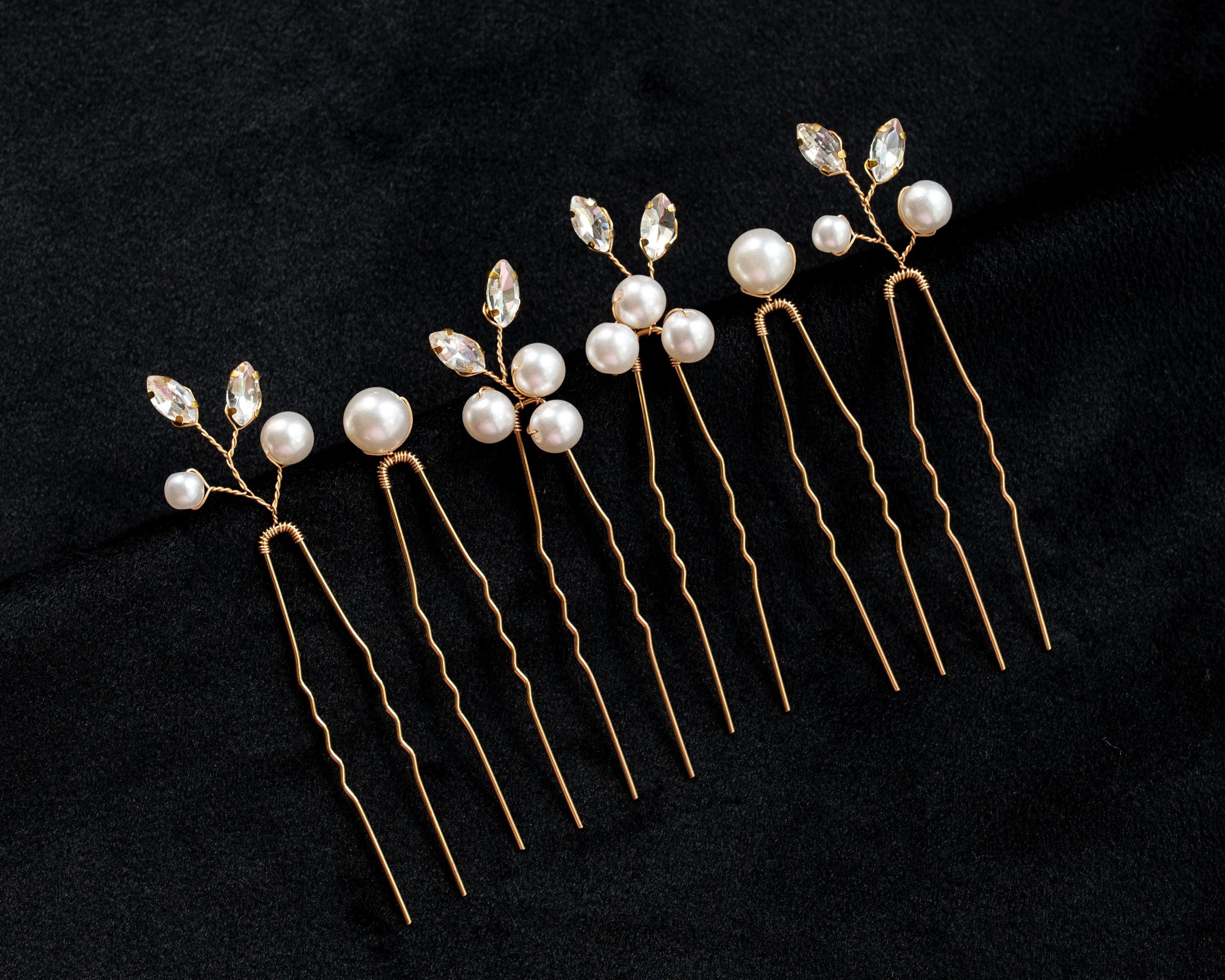 Set of 6 Pearl and Crystal Hair Pins, Bridal Hair Accessory, Crystal Pearl Pins, Wedding Hair Pins, Bridal Hair Pins, Pearl hair pieces