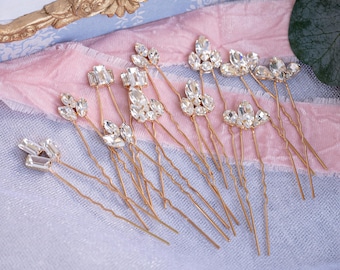 Crystal Bridal Hair Pins, Gold-Tone, Set of 3