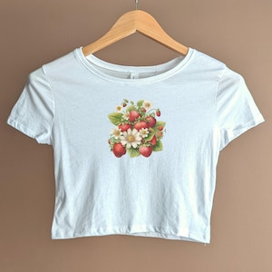 Strawberry Plants Shirt, Y2k Vintage Baby Tee, 2000s Fashion Aesthetic Strawberry Graphic Tshirt, Cottagecore Shirt for women, Coquette Tee