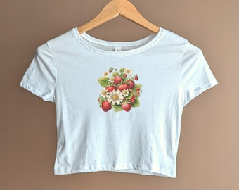 Camisa de plantas de morango, camiseta vintage para bebê Y2k, camiseta gráfica estética de morango da moda dos anos 2000, camisa Cottagecore para mulheres, camiseta coquette