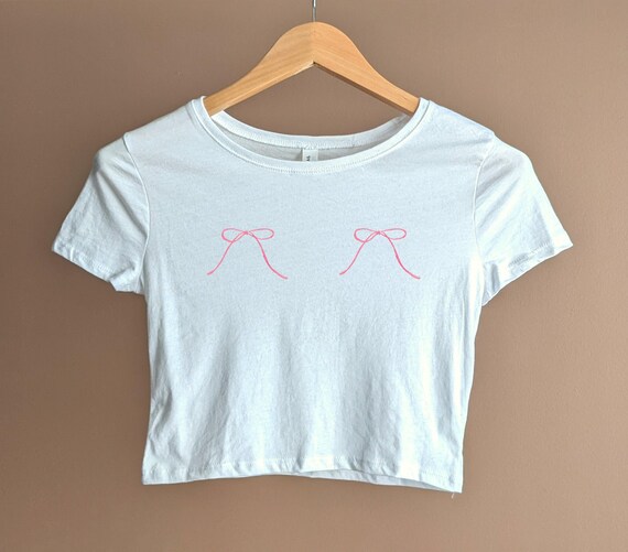 Pink Bow Baby Tee, Y2k Vintage Baby Tee, y2k crop top, 2000s Fashion,  Cottagecore Shirt for women, Teenage girl gifts, Coquette Aesthetic
