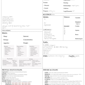 Modelo de nota H e P de estágio em psiquiatria – Download digital (8 páginas) para rotações clínicas, valores de laboratório e exames de estado mental incluídos