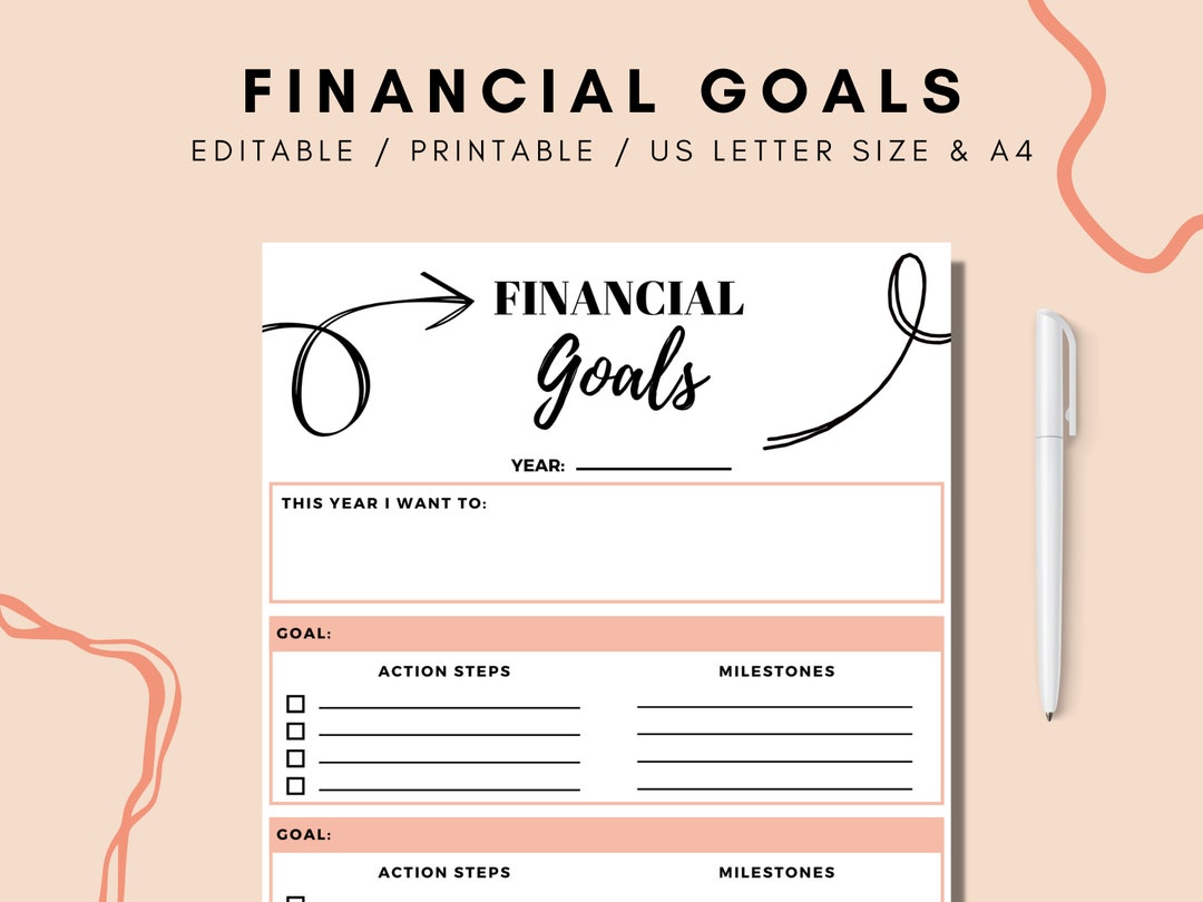 Financial Goals Tracker Printable Yearly Financial Goals - Etsy