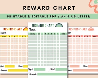 Editable Kids Reward Chart | Printable Chore Chart | Weekly Reward Chart | A4 | US Letter size