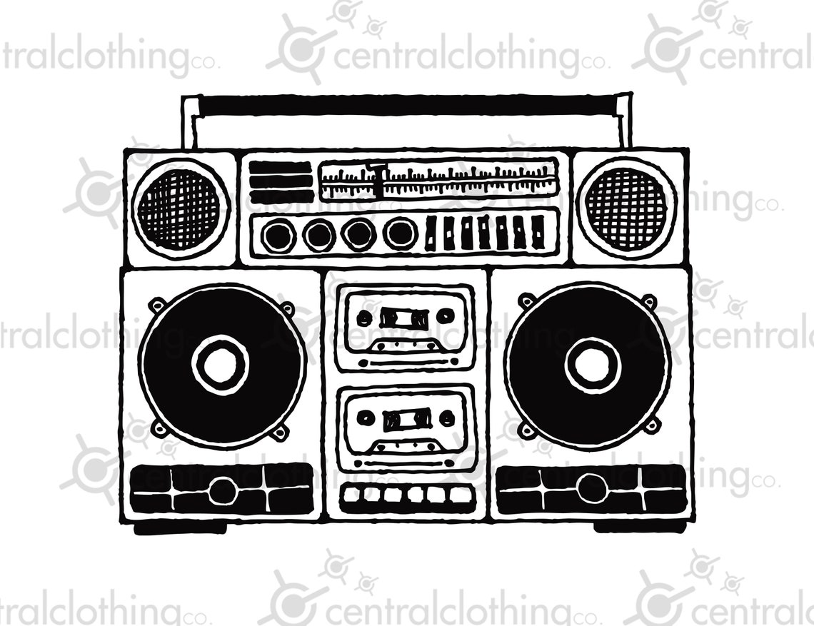Vector File Boom Box Boom Box Radio Stereo Clip Art, Cassette Tape Deck, Black and White ...