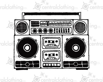 Boom Box Radio Stereo Clip Art, Cassette Tape deck, black and white, cut file, png, svg, pdf, eps and jpeg file