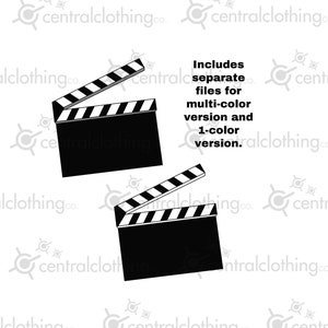 Movie Clapper Clip Art, color version and 1-color version, png, svg, eps, pdf and jpeg files