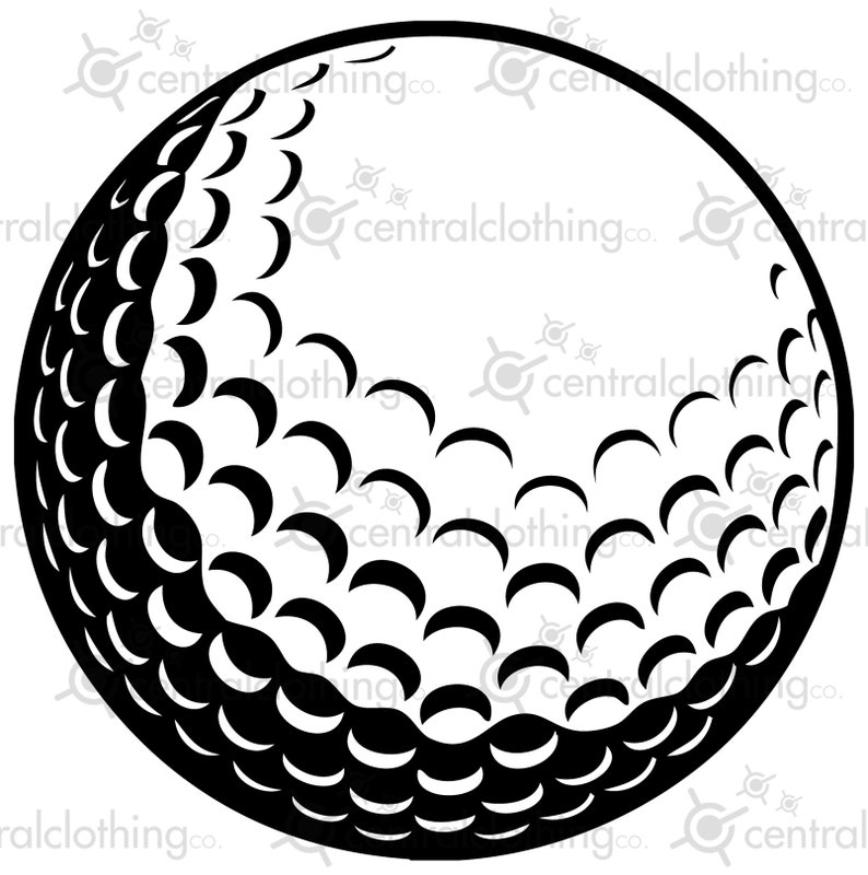 May include: A black and white illustration of a golf ball with dimples.