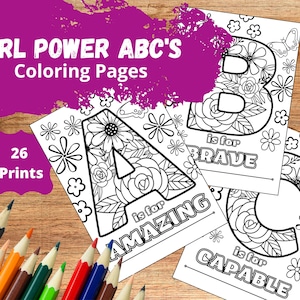 Girl Power Alphabet - ABC Coloring Pages INSTANT DOWNLOAD