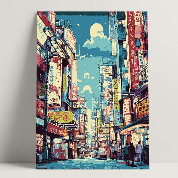 Tokyo Pixel Art Poster, Japanese Pixel Art Poster, Gaming Room Poster | Digital Download