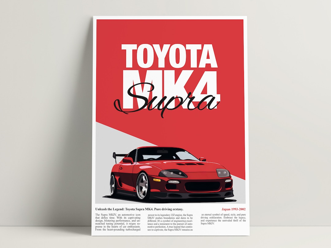 Toyota Supra Poster, Supra MK4, Supra MKIV Wall Decor, JDM Car Poster