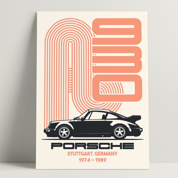930 Poster, 911 Turbo Wall Art, Mid Century Wall Decor, Retro Car Poster, Minimalistic Sports Car Poster | Digital Download