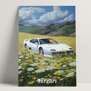 Ferrari Testarossa Poster, Vintage Ferrari Poster, White Ferrari Art Illustration, Classic Automotive Walldecor | Digital Download