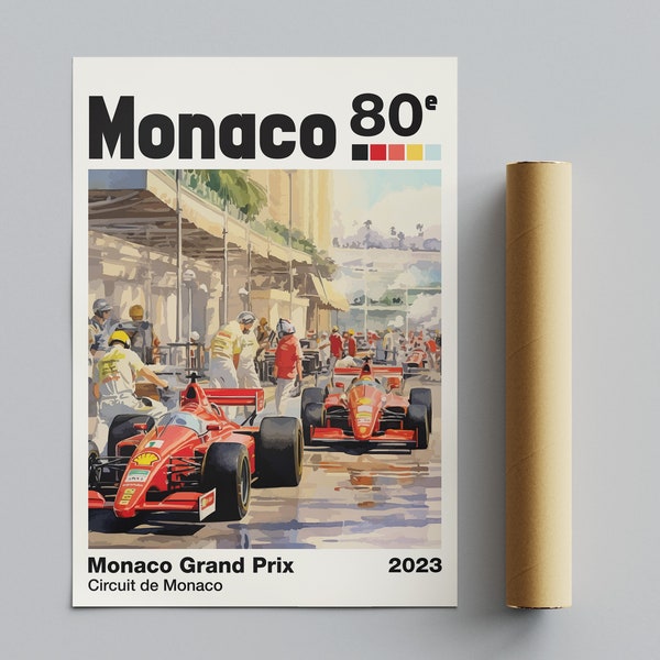 Monaco Grand Prix Poster 2023, F1 Poster Ferrari, Formula 1 Printable Wall Art of a Pit Stop, Ferrari Motorsport Print | Digital Download