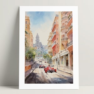 Monaco Grand Prix Illustration Poster, Vintage F1 Poster, Printable Formula 1 Decor Wall Art, Ferrari Motorsport Print | Digital Download
