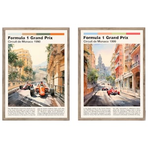 Set of 2 Formula One Monaco Grand Prix Poster, Formula 1 Poster Set, F1 Motorsport Wall Art, Racing Wall Decor | Digital Download