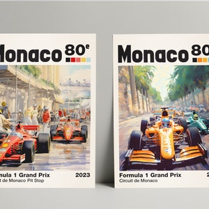 Set of 2 Monaco Grand Prix Poster, F1 Poster, Formula 1 Printable Wall Art Set of Ferrari and McLaren Racecar | Digital Download