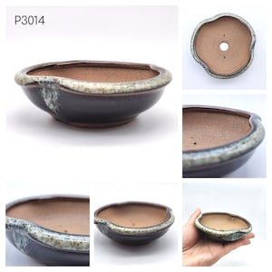 Bonsai Pot, Authentic Koishiwarayaki-Japanese Pottery, Tri-Circular Shape 3 1/2inch Pot