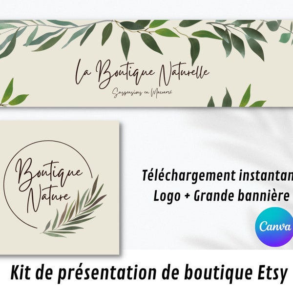 Bannière et logo Etsy, kit de présentation de boutique, bannière et logo modifiable sur Canva