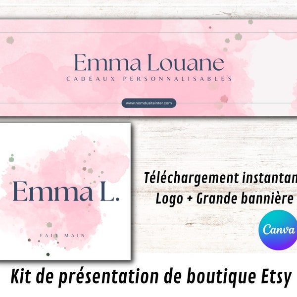 Logo et bannière Etsy, personnalisable. Kit de présentation de boutique Etsy professionnelle, modifiable facilement sur Canva.