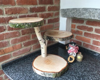 Cake stand made of tree slices, wooden slices, birch slices, cake stand, wedding decoration, cupcakes, cakes, birthday party