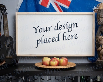 Bundle Framed Wood Sign Mock Up | Light Frame Wood Sign Mockup | Styled Product Stock Photography | Australian Flag | Living Room Backdrop