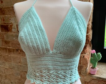 Hand made Cotton crochet halter crop top