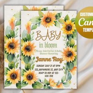 Editable Sunflower Baby Shower Bundle, Girl Rustic Sunflower Baby Shower Invitation Pack, Boho Sunflower Baby Shower