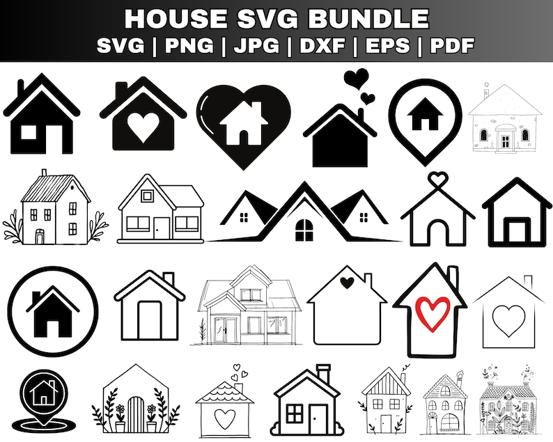 Kleines Haus svg Bundle, Dachhaus svg, Haus Umriss svg, Blumenhaus SVG, kleines Haus svg, skandinavisches Haus SVG, schneide Datei für Cricut Bild 1