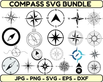 Kompass SVG-samling: Nautisk, Vintage, Äventyr Clipart (Digitala filer)