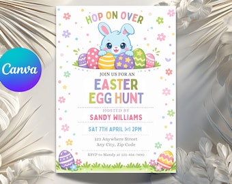 Easter Invitation | Hop On Over Bunny Easter Egg Hunt | Printable Editable Template | Instant Download
