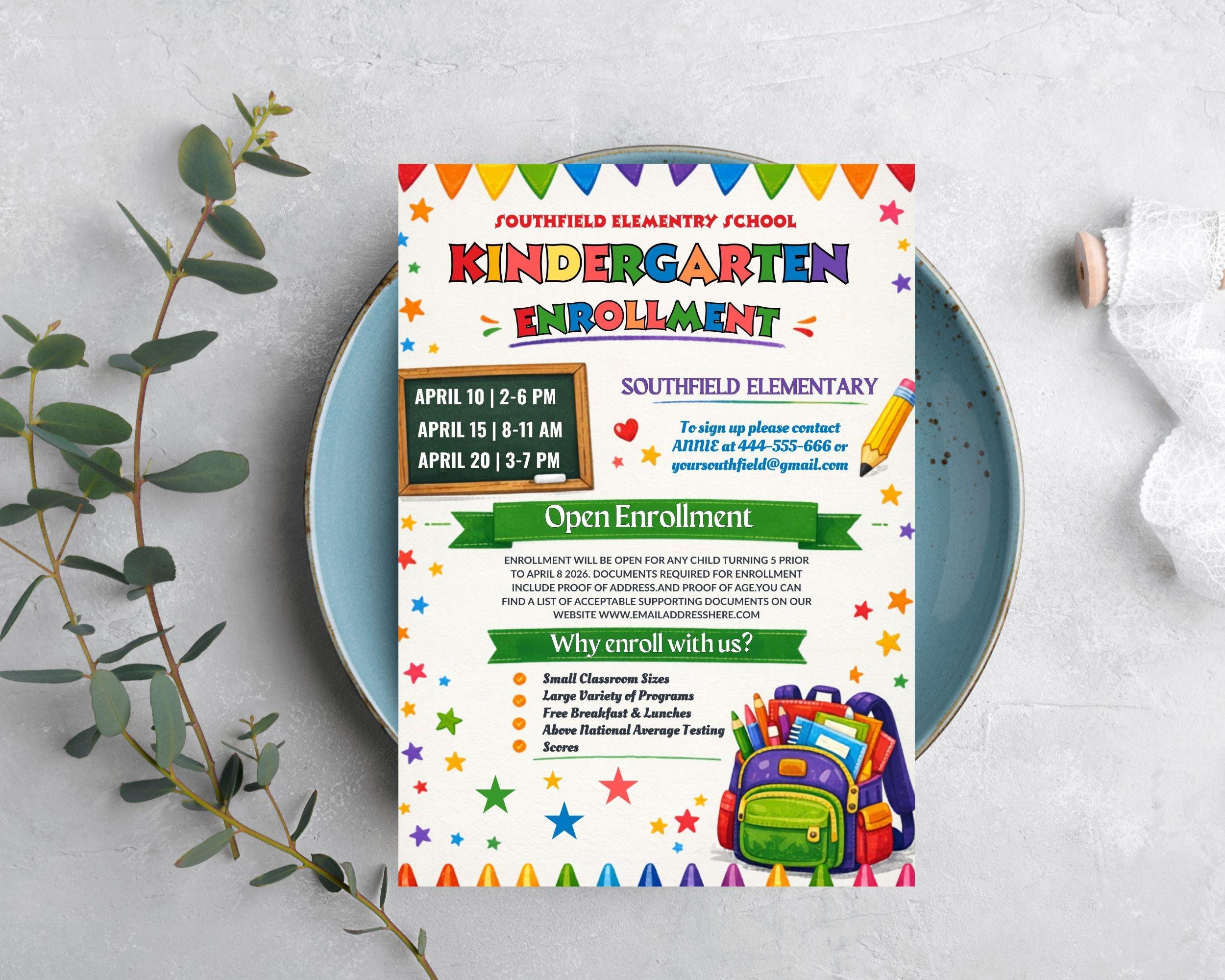 Editable Kindergarten Enrollment Flyer Template | Back to School ...