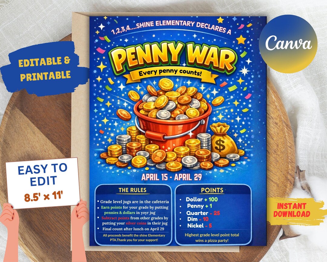 Editable Penny War Flyer Template | School Fundraiser Poster (8.5x11 ...