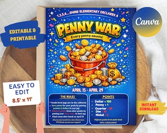 Editable Penny War Flyer Template | School Fundraiser Poster (8.5x11 Inches)