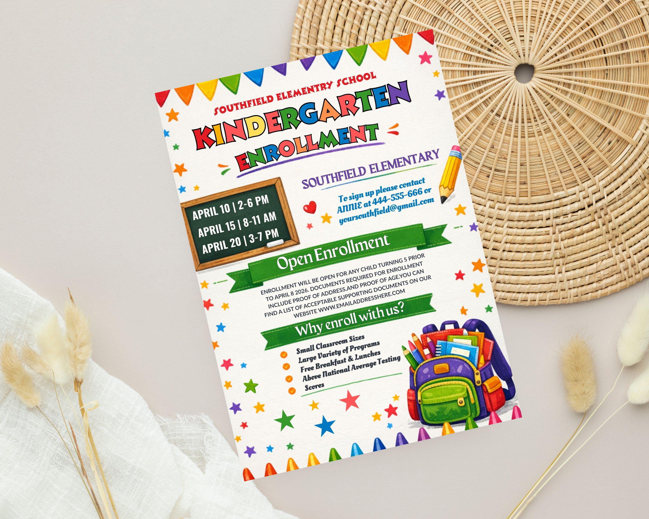Editable Kindergarten Enrollment Flyer Template | Back to School ...