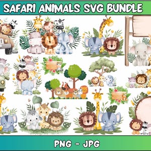 Safari animals watercolor clipart \ Safari animals svg \ Safari animals png \ baby shower svg\ cute animals png \ safari animals outline svg