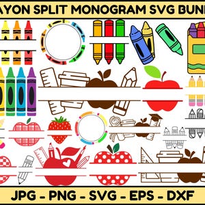 Crayon Split Monogram Svg, Crayon svg, Teacher Svg, Crayon Wrapper Svg, Crayon Set Svg, Crayon Wrapper Cut File, Crayon Shirt Svg