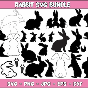 Rabbit Silhouette Svg, Black Rabbit Decal, PNG, DXF,Easter Rabbit, Bunny Clipart