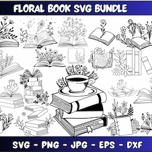 Floral Book SVG, Book Svg bundle, Books with Flowers Svg, Reading book Svg, wildflowers book bundle svg ,open book svg, stack of books svg