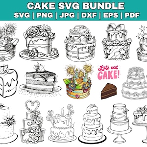 Kuchen Plotterdatei, Kuchen Cricut, Dessert Plotterdatei, Geburtstagsschnittdatei, Kuchensvg-Bundle, Backen-Svg, Kuchen-Silhouette, Geburtstagskuchen-Svg, Sofortiger Download, Png