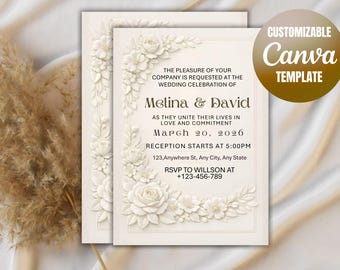 Floral Wedding Invitation Template – Elegant Canva Invite (5x7 Inches, Digital Download)